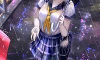 Girl Schoolgirl Umbrella Rain Anime