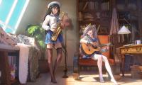 Girl Smile Guitar Musician Anime Art