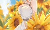 Girl Sunflowers Flowers Field Anime