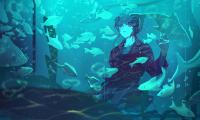 Guy Fish Aquarium Anime Art Blue