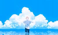 Guy Gesture Clouds Water Freedom Anime Art