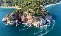Island Rocks Sea Waves Aerial-view