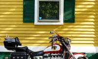Motorcycle Bike Red House Yellow