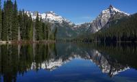 Mountains Forest Trees Lake Reflection Nature Landscape