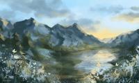 Mountains Lake Landscape Art