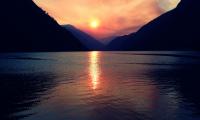 Mountains Lake Sun Sunset Dark
