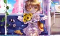 Neko Angel Sunflowers Bouquet Anime Art