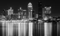 Night-city City Buildings Lights Water Reflection Black-and-white