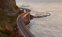 Road Cars Bends Sea Aerial-view