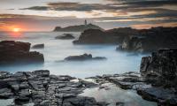 Rocks Sea Fog Twilight Landscape Nature