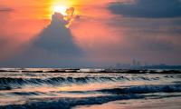 Sea Waves Clouds Rays Sun Sunset