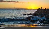 Silhouette Alone Rocks Sea Horizon Sunset