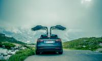 Tesla Car Black Road Mountains
