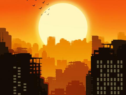 City Buildings Silhouettes Sun Sunset Vector Art