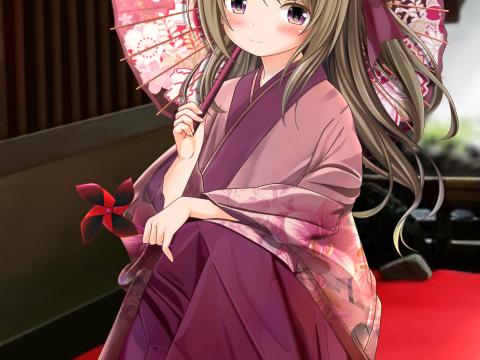 Girl Kimono Umbrella Anime Art