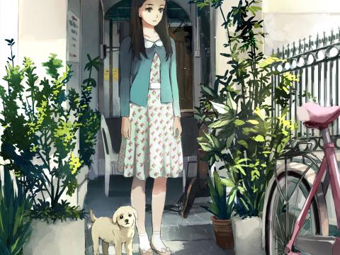 Girl Puppy Plants Anime Art