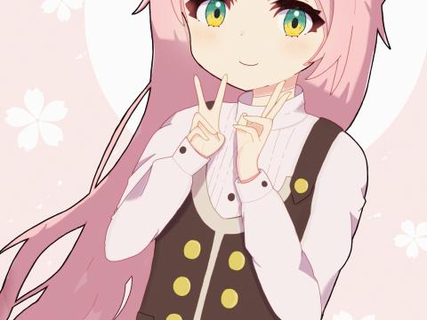 Girl Smile Gesture Anime Art Pink
