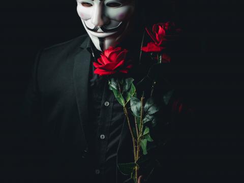 Man Mask Anonymous Roses Flowers Bouquet